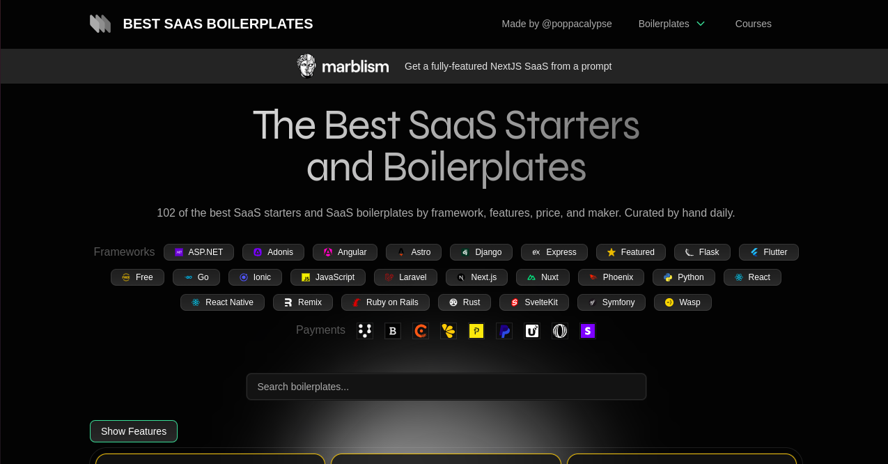 SaaS Boilerplates Home Page