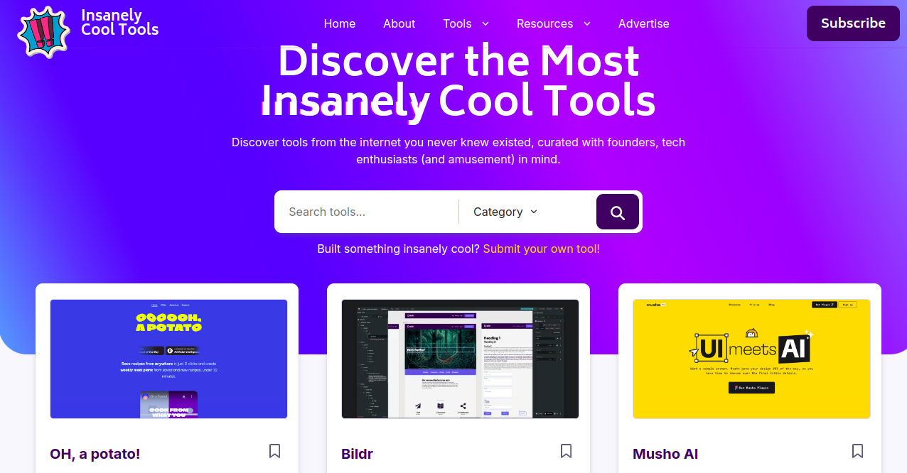 Insanely Cool Tools	 Home Page