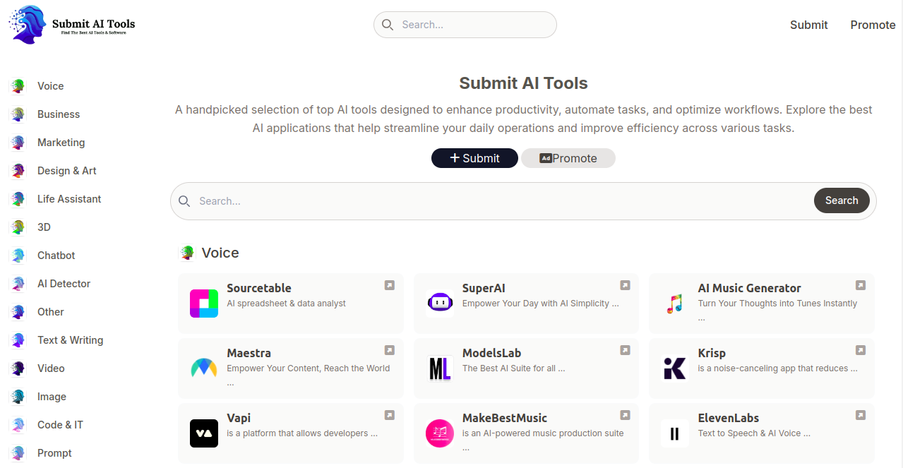 Submit AI Tools Home Page