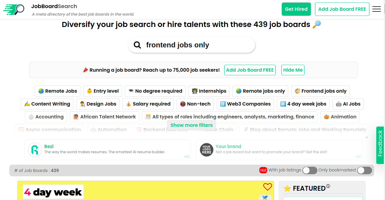 Job Board Search Home Page