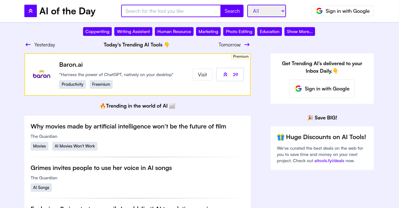 AI of The Day Home Page