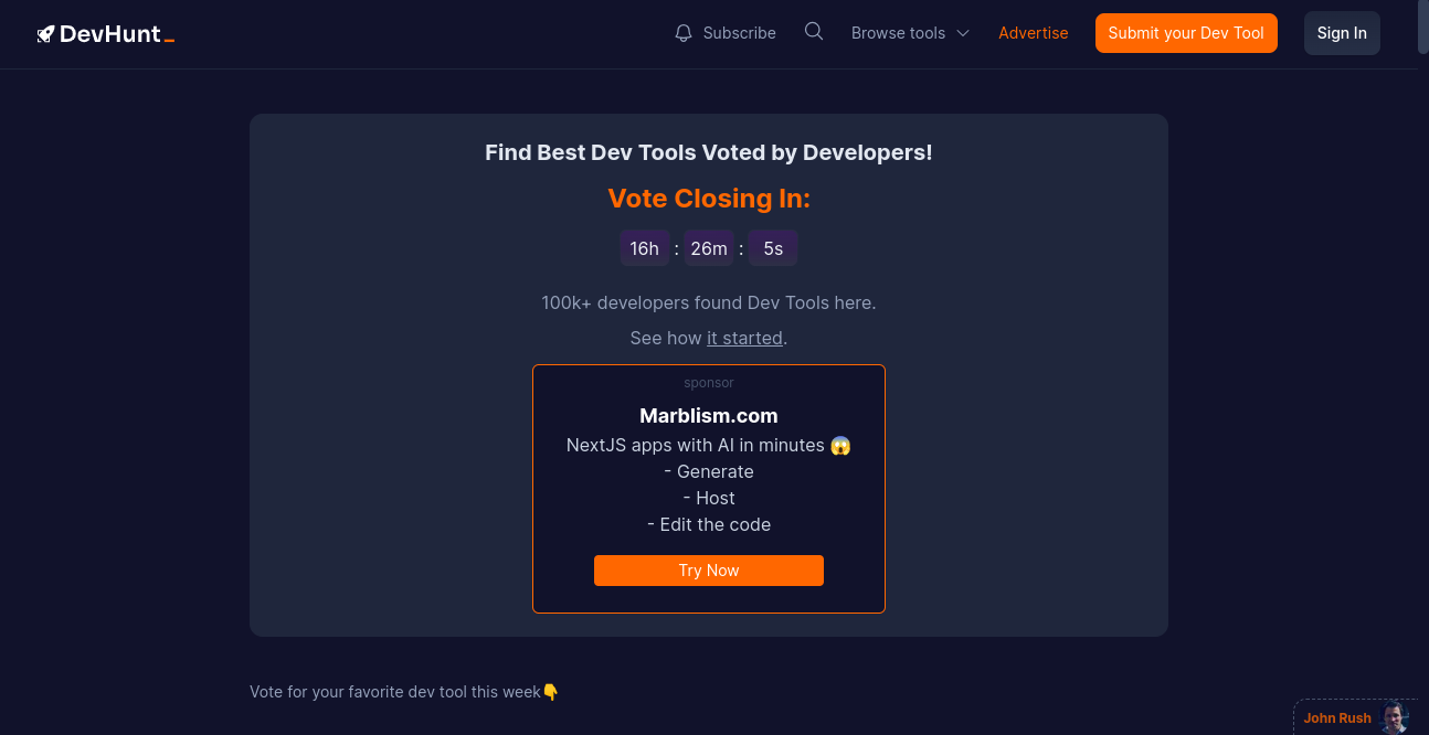 Dev Hunt Home Page