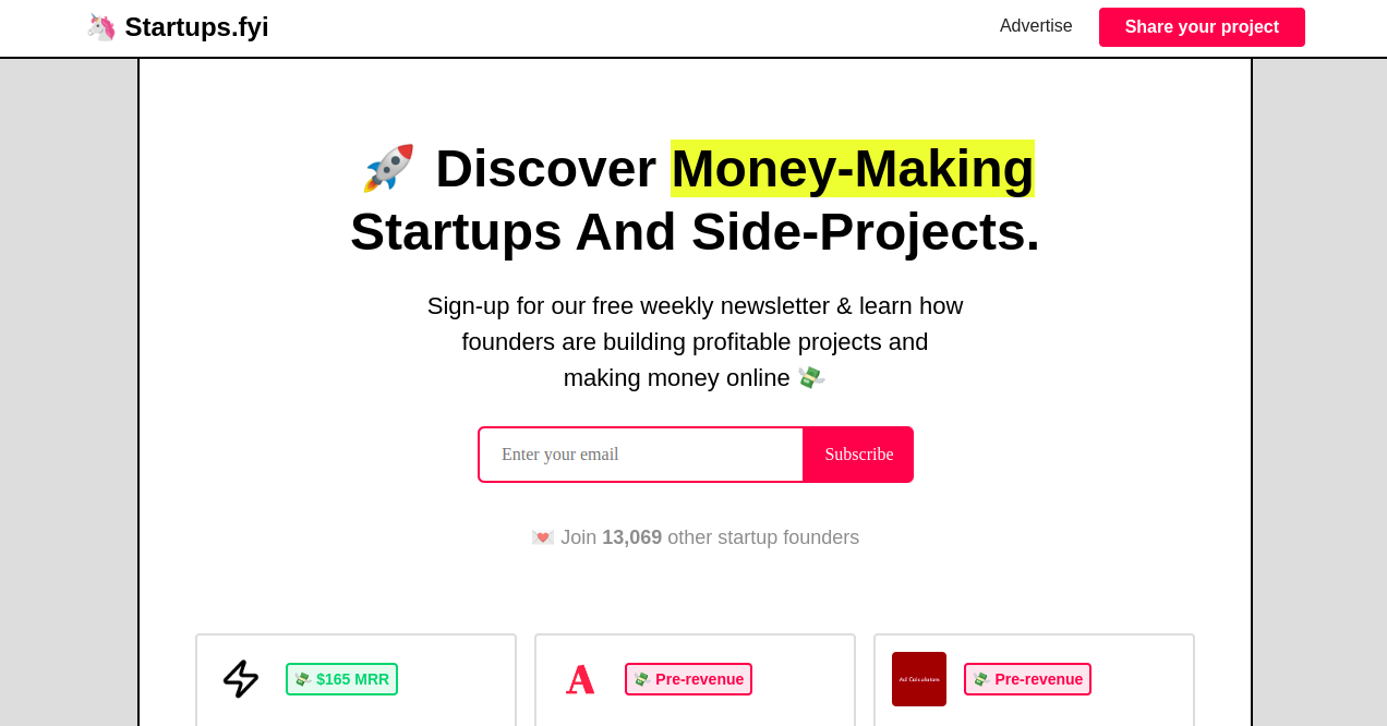 Startup AI Tools	 Home Page