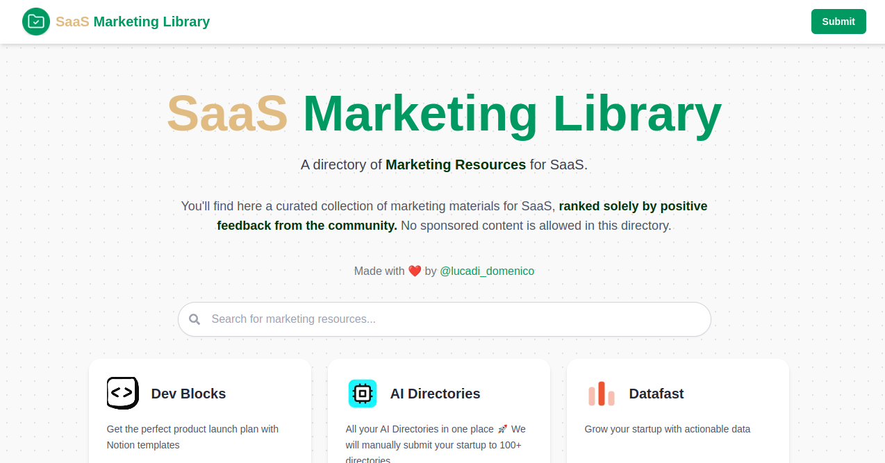 SaaS Marketing Library Home Page