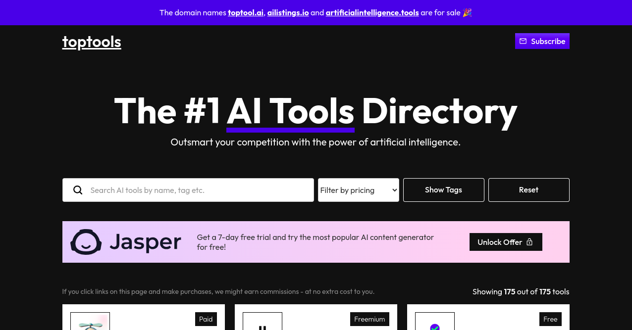 Top Tools AI Home Page