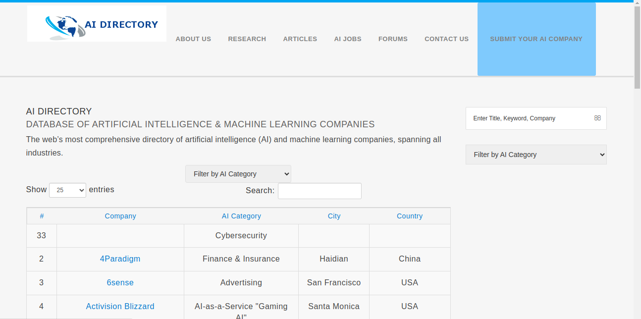 AI Directory Home Page