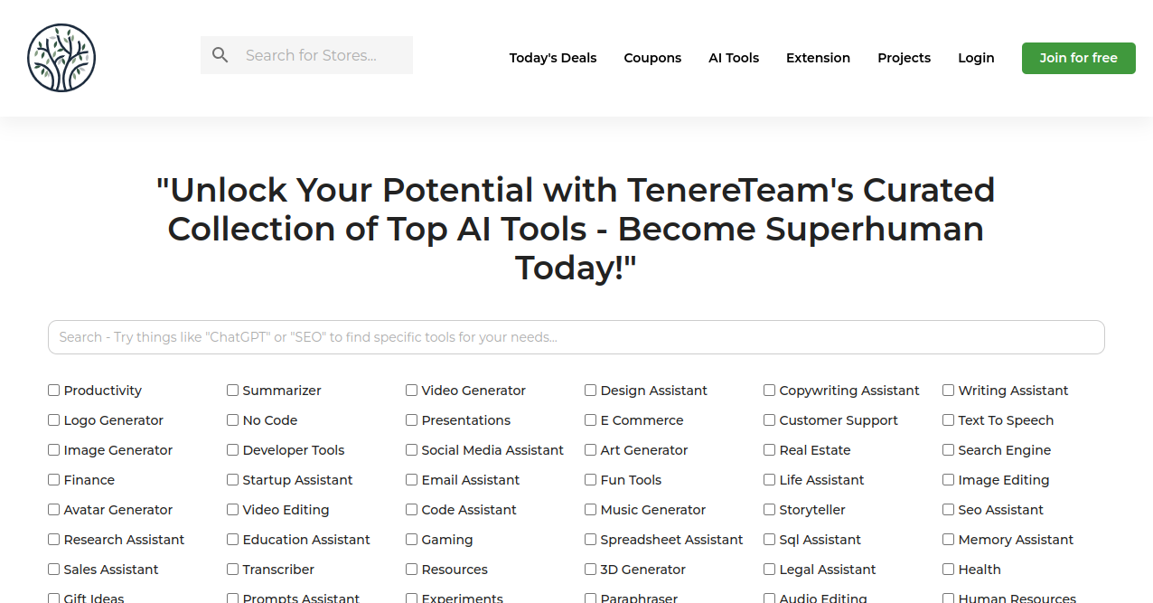 TenereTeam AI Tool Home Page