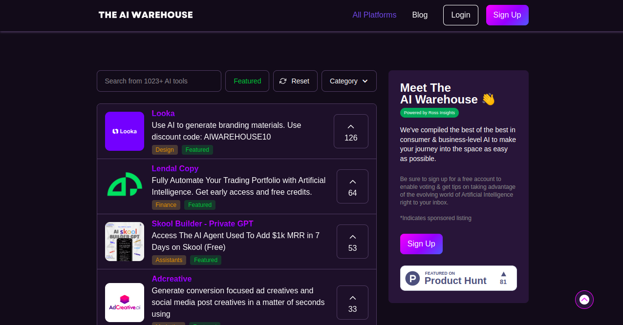 The AI Warehouse Home Page