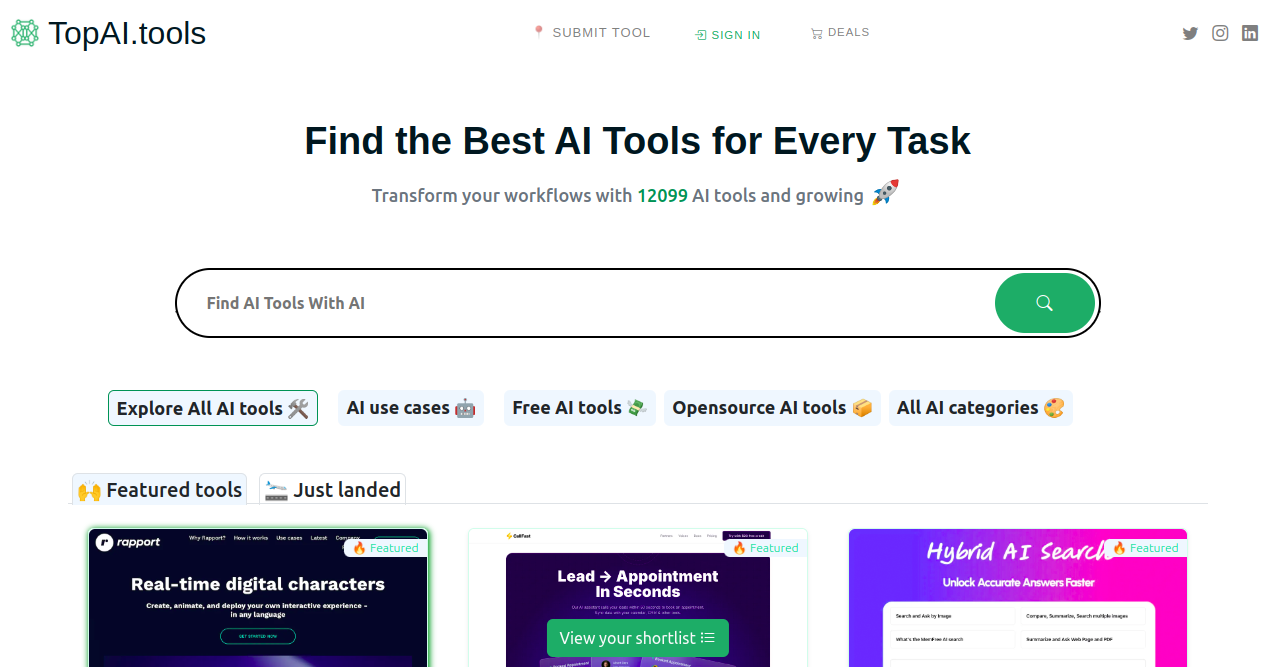 Top AI Tools Home Page