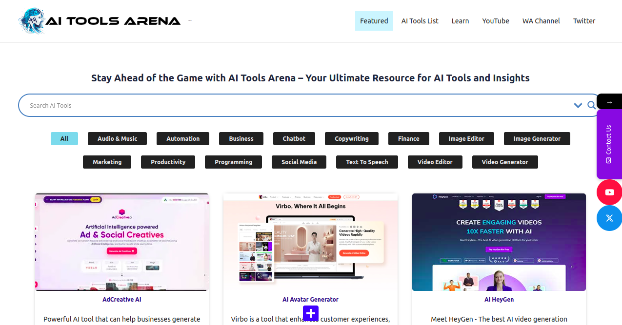 AI Tools Arena Home Page