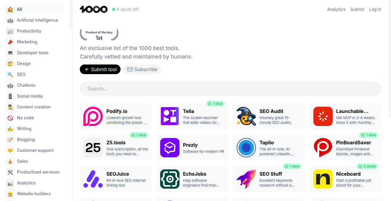 1000 Tools Home Page