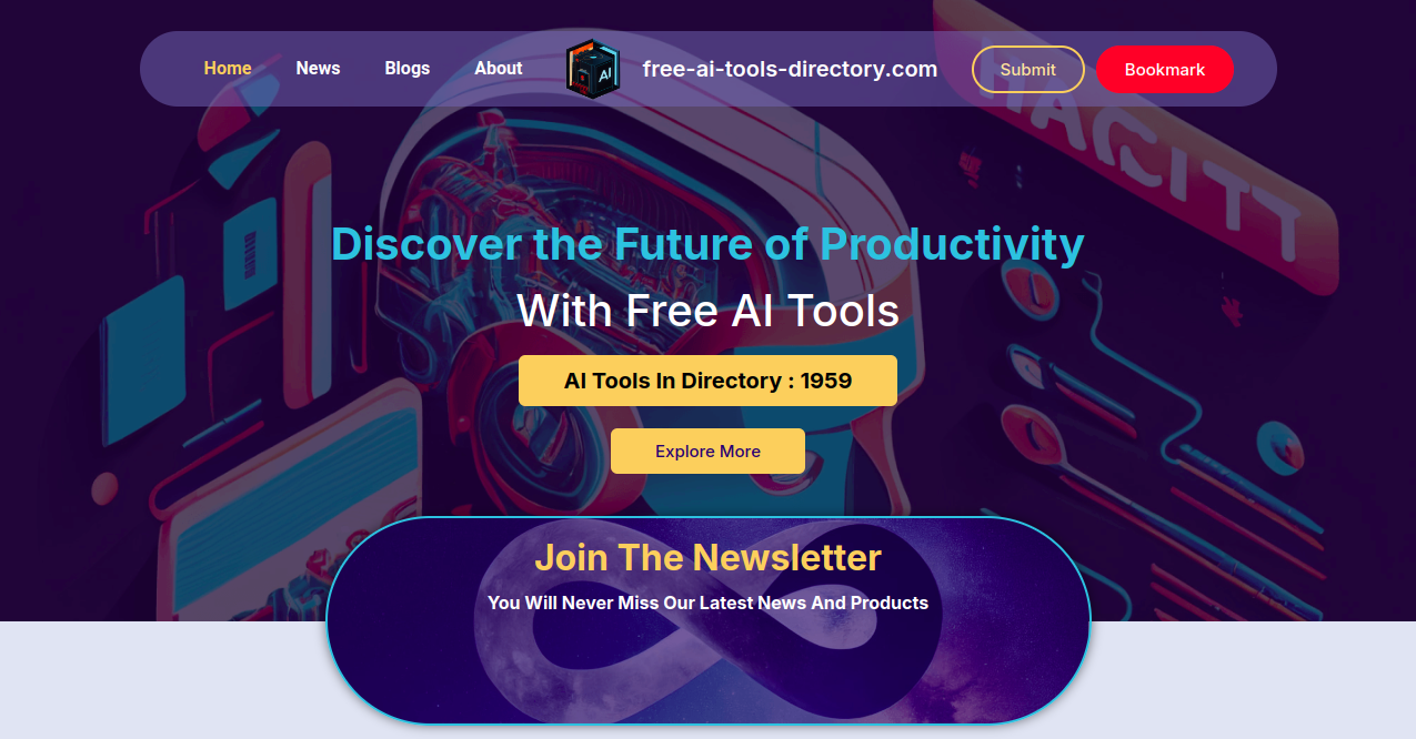 Free AI Tools Directory Home Page