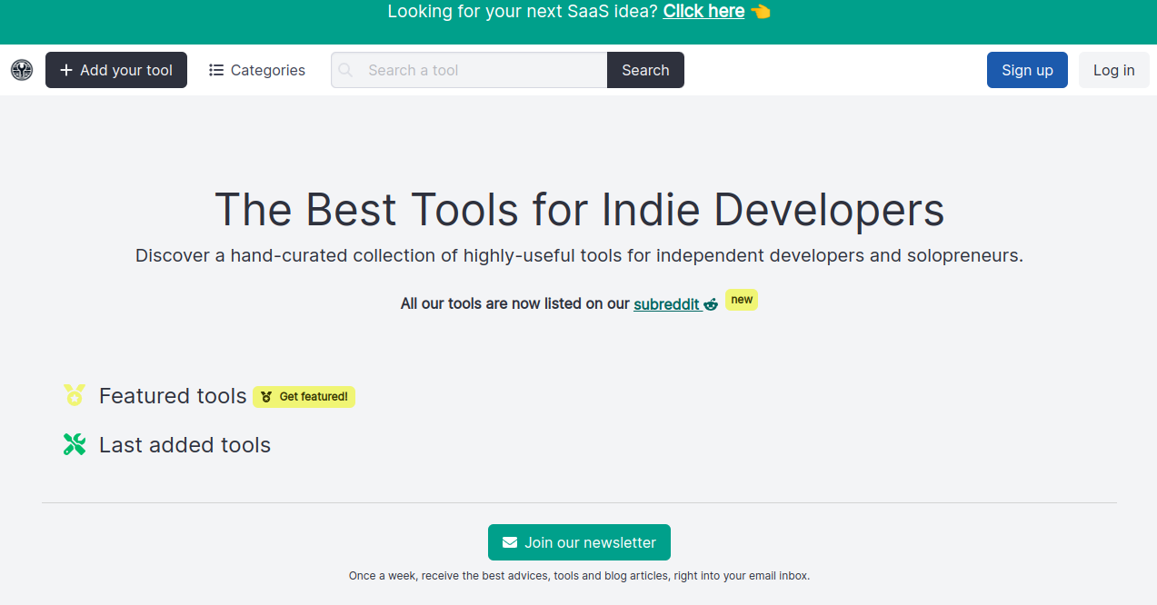 Indie Dev Tools Home Page