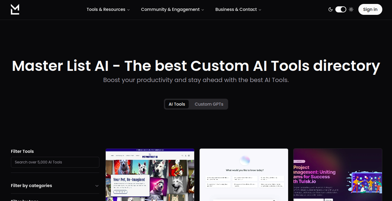 Master List AI Home Page