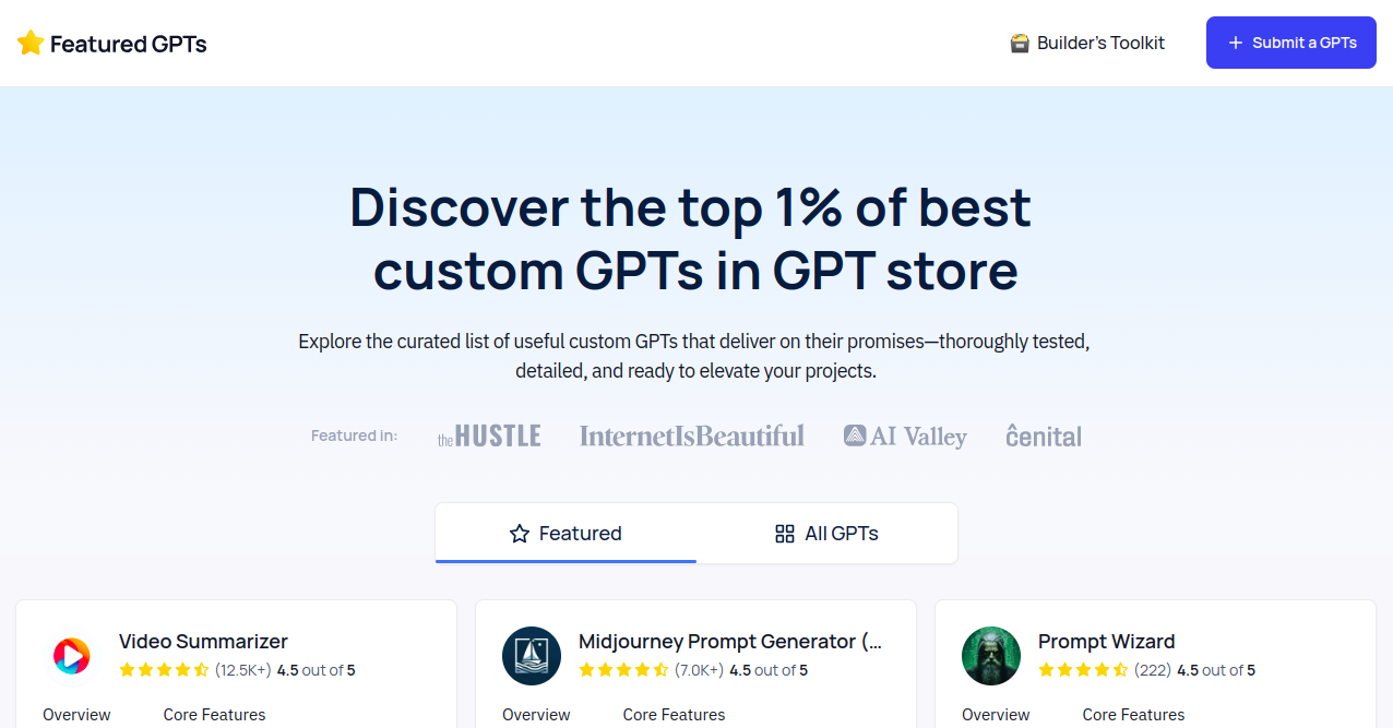  Featured GPTs Home Page