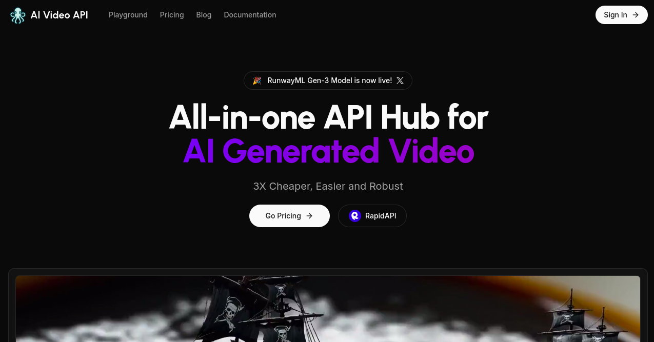 AI Video API Home Page