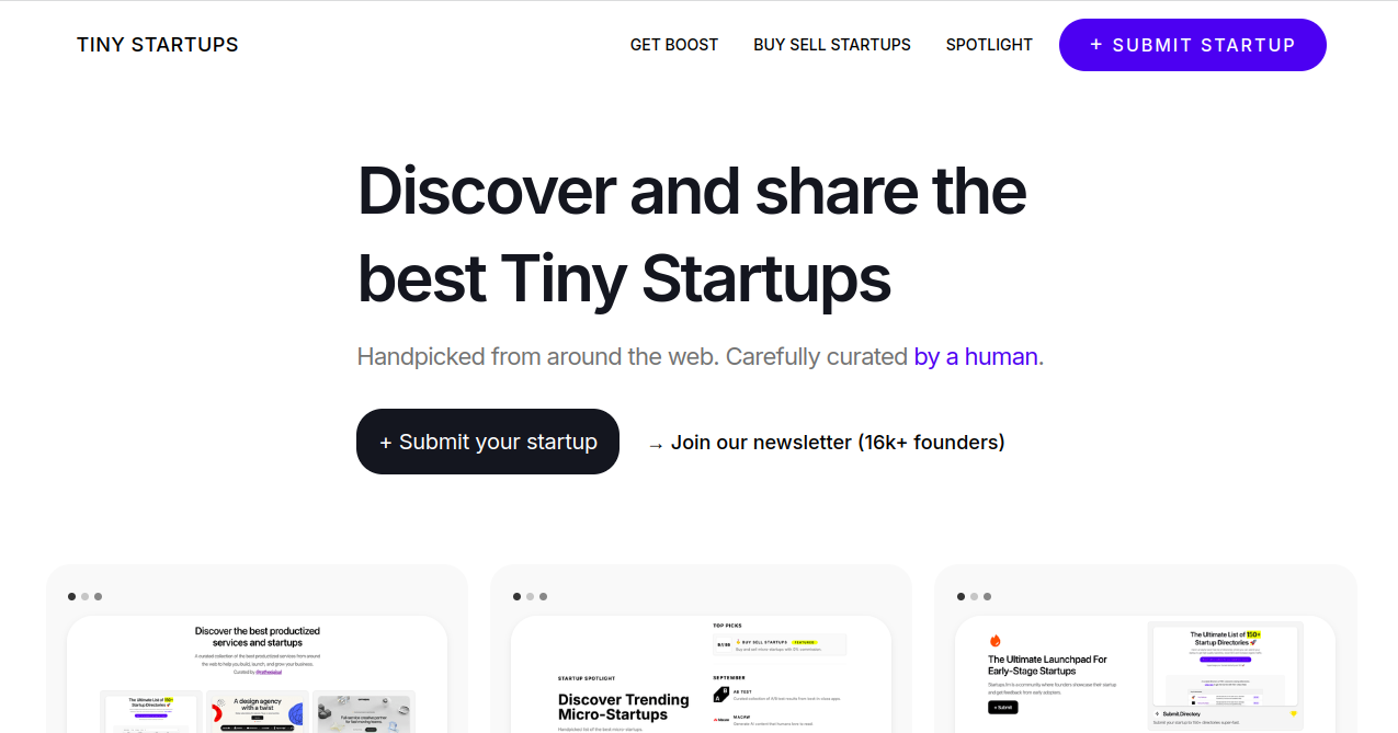 Tiny Startups Home Page