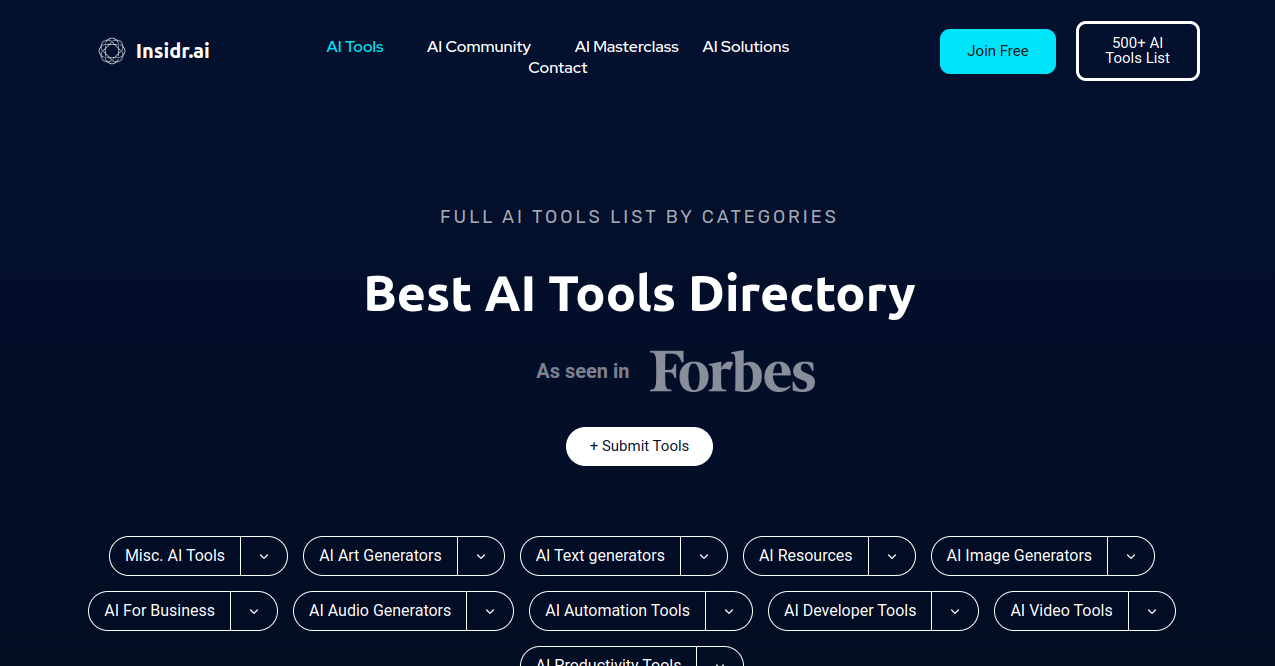 Insidr AI Tools Home Page