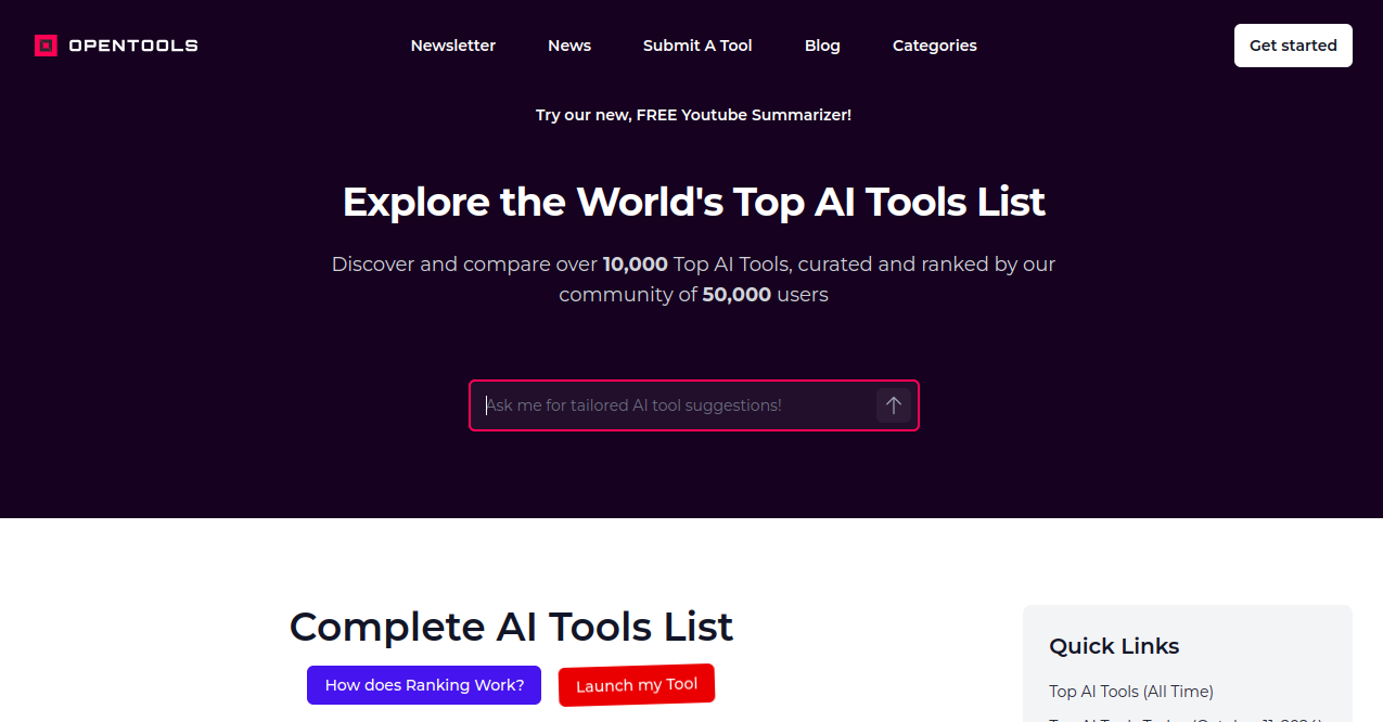 Open Tools AI Home Page